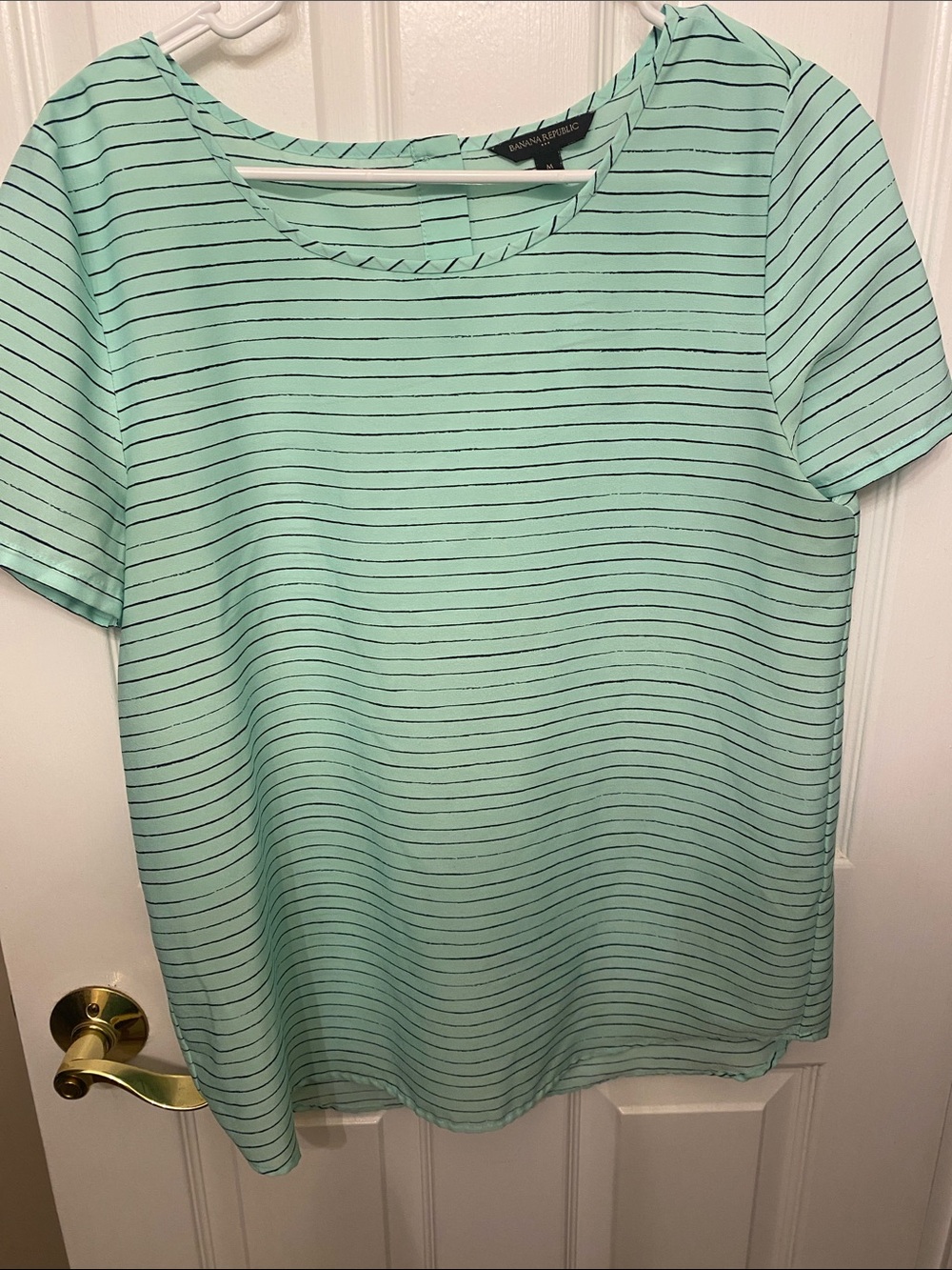 Banana Republic Mint Green & Navy Striped Short Sleeve Top